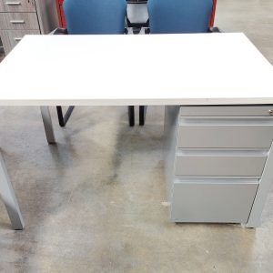 Small Desk 48” x 30” White Desk Top Silver Base