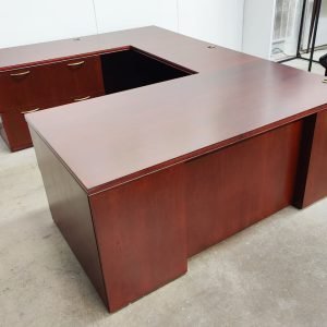 Kimball 36" x 72"  U Shaped Desk Credenza Dark Red Mahogany