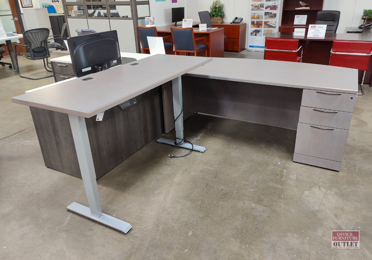 Knoll Reff Bow Front Desk Left Return Driftwood