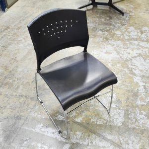 Stacking Chair Black Plastic Chrome Sled Base