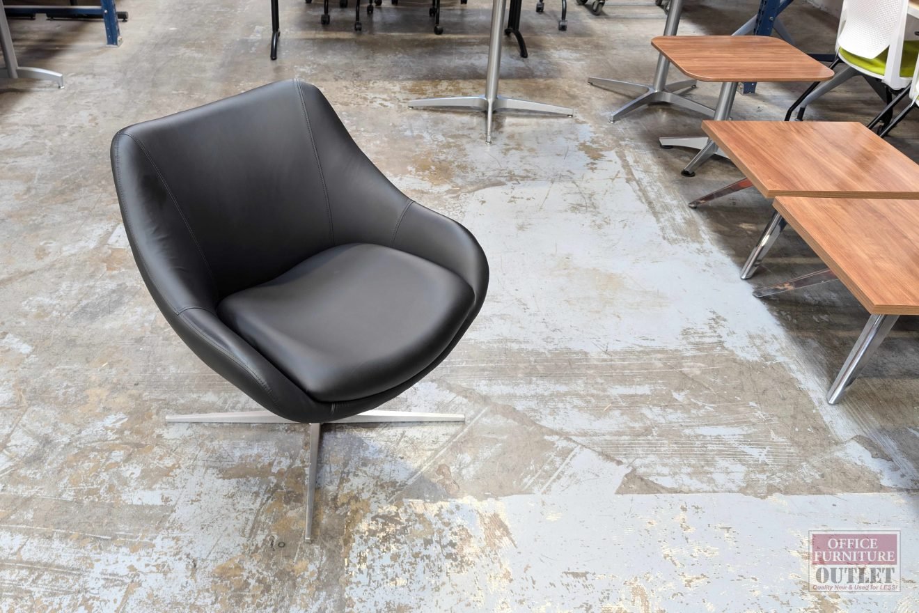 KIMBALL Swivel Lounge Chair Black Leather