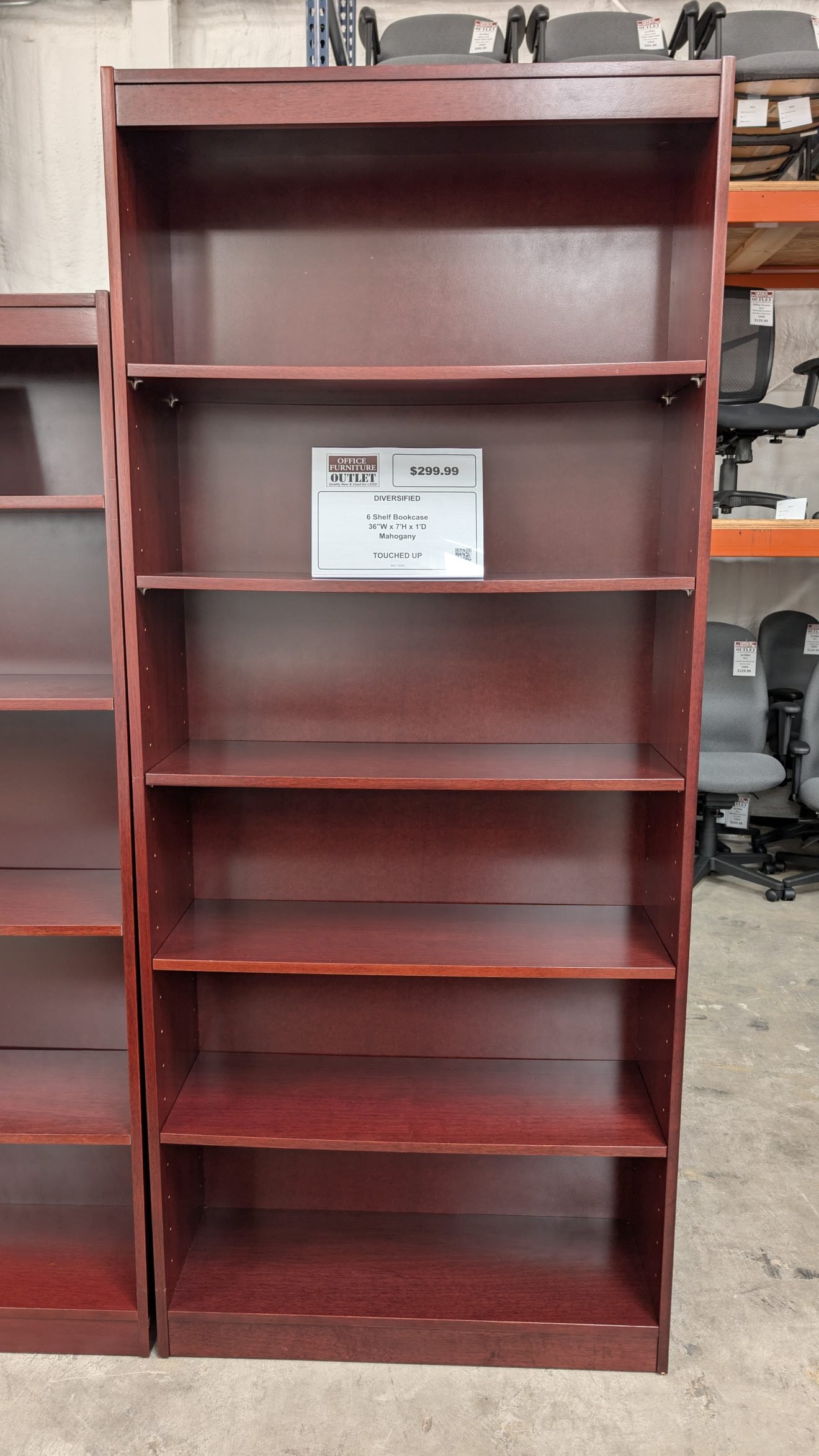 DIVERSIFIED 6 Shelf Bookcase 36＂ x 7' x 1'D Mahogany