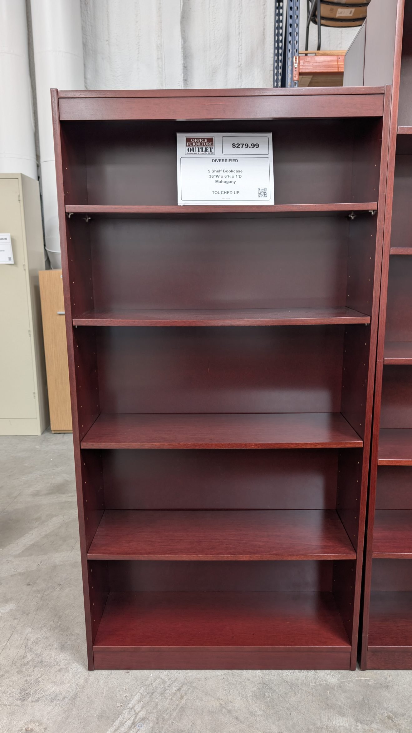 DIVERSIFIED 5 Shelf Bookcase 36＂W x 6'H x 1'D Mahogany