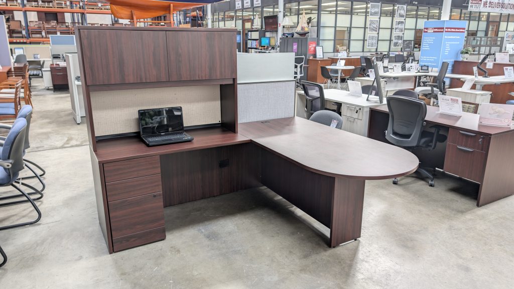 Used GLOBAL Peninsula Desk Wirth Left Return and Bookcase Hutch