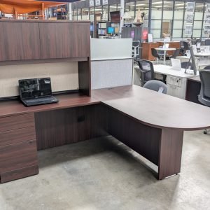 Used GLOBAL Peninsula Desk Wirth Left Return and Bookcase Hutch