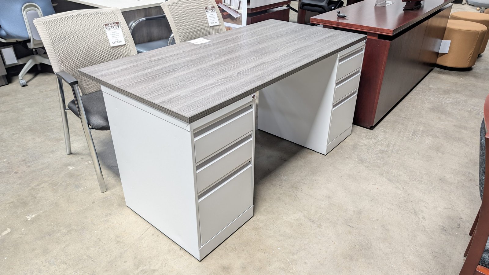 PL SERIES Double Pedestal Desk Newport Gray