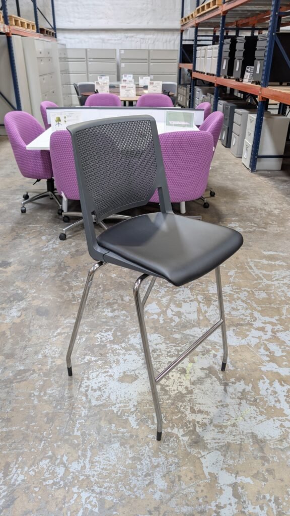 HAWORTH Cafe Height Stool Gray Black Vinyl Seat