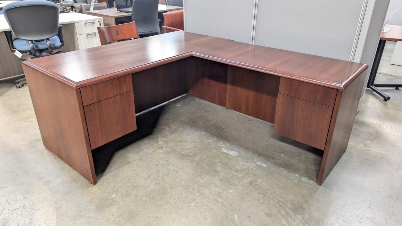National Arrowood Desk with Right Return Dark Walnut