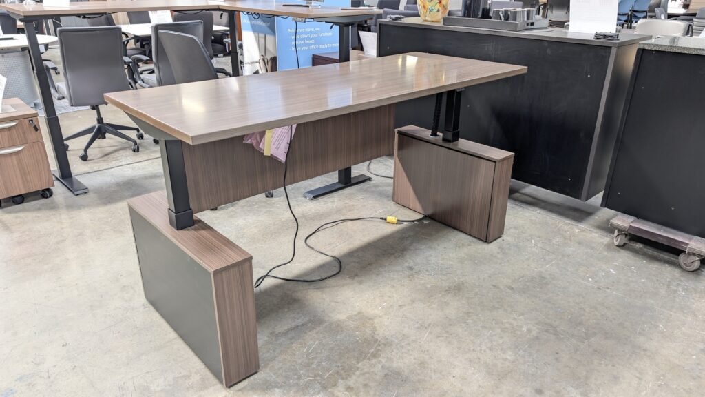 National Waveworks Sit to Stand Desk Sepia Walnut | Office Furniture ...